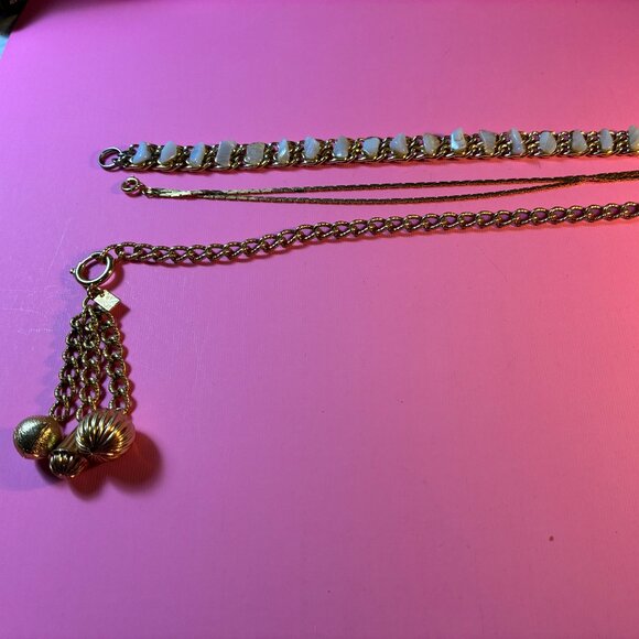 3 Bracelets Opal Teeth Rocks *Emmons Germany Dangle* Two Strands all 18k Gold Pl - Picture 1 of 13